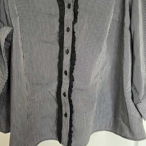 Striped Blouse with Ruffle Trim - Black/White - Picture 4 of 8